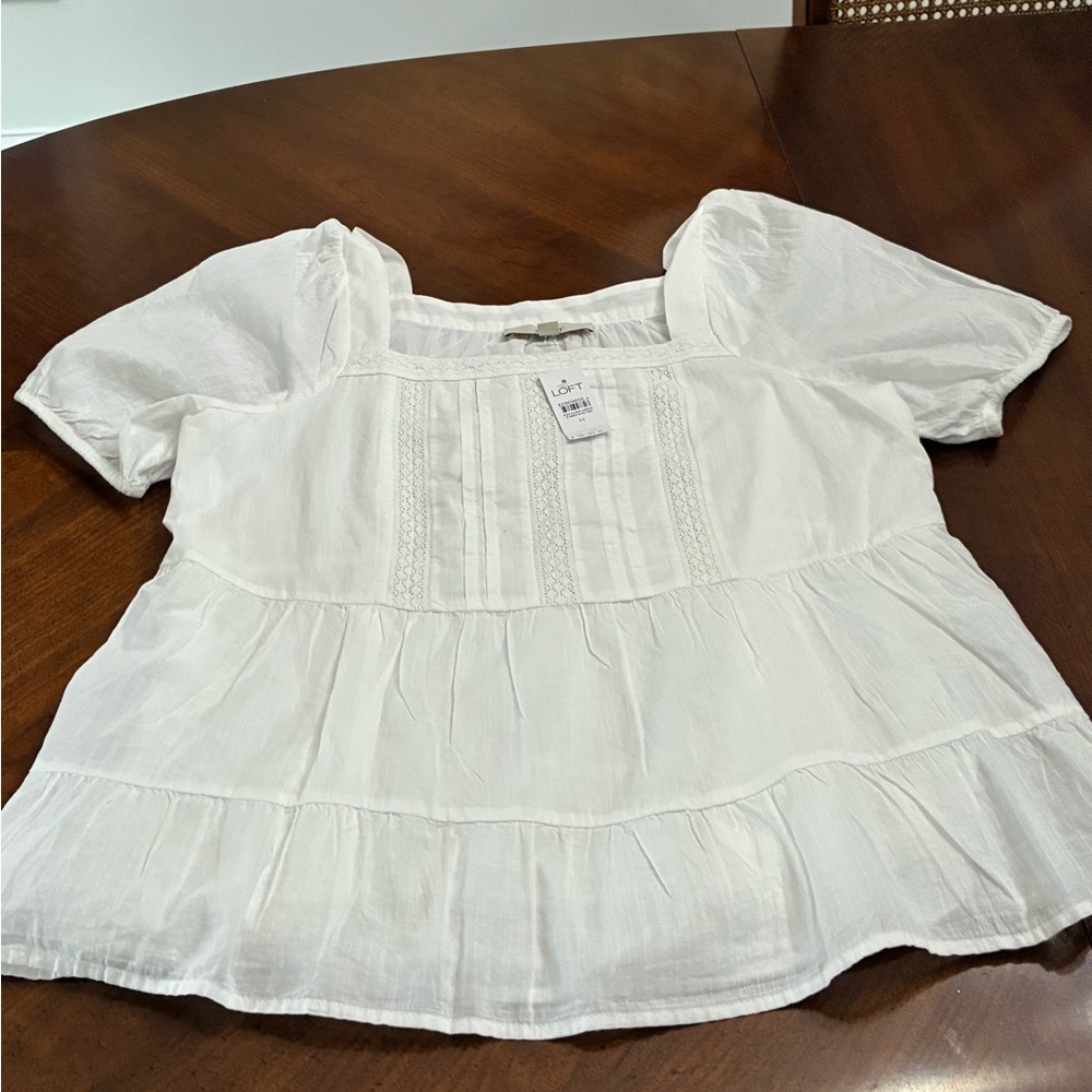 LOFT White Blouse with Puff Sleeves